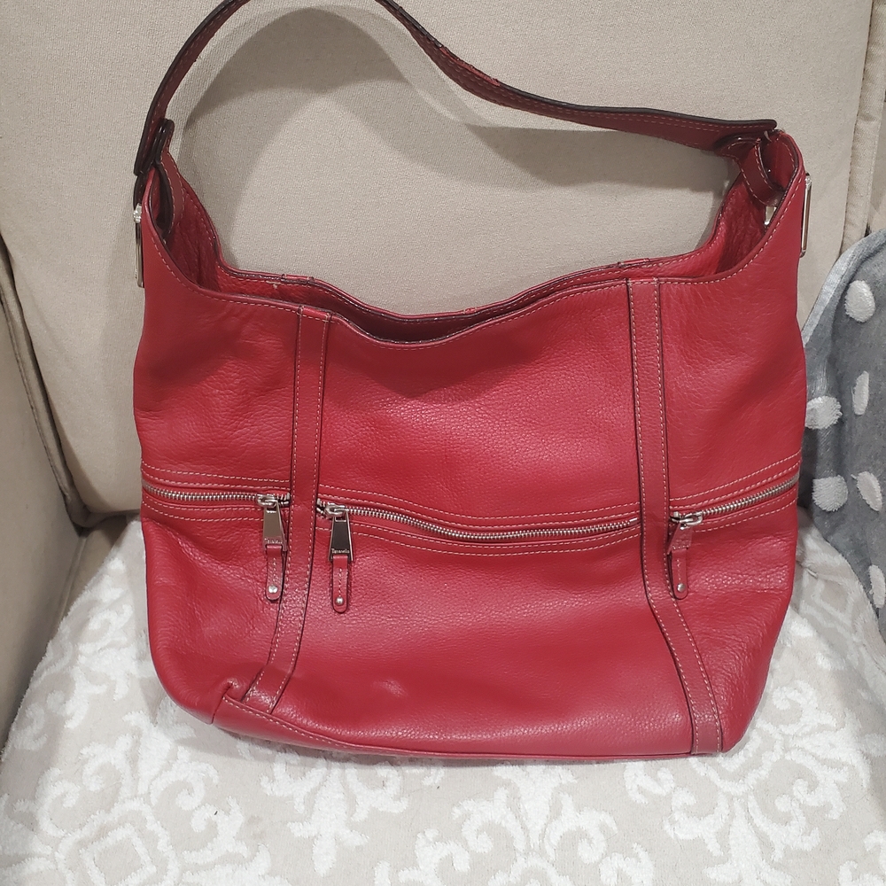 Red Leather Shoulder Bag By Tignanello